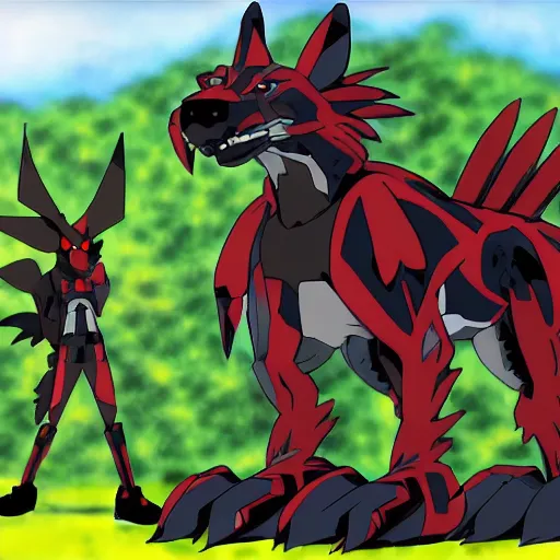 Image similar to zoids beast inspired by an african wild dog, anime, by studio trigger