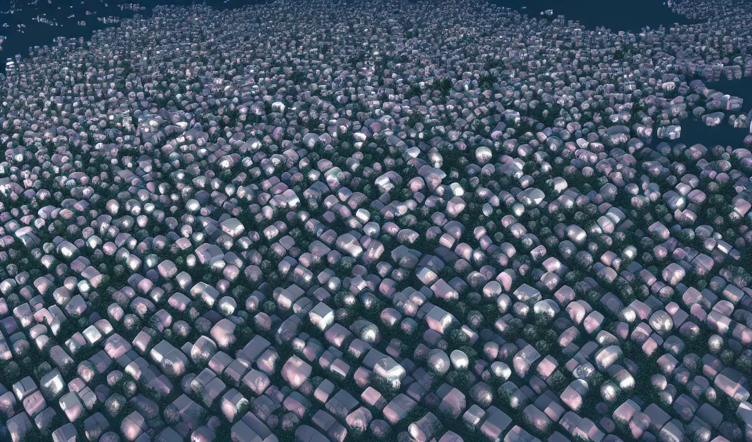 Image similar to thousands of different moons scattered across the sky. thousands of big moons, focus on the sky. thousands of houses in the city, hyperrealism, no blur, 4 k resolution, ultra detailed