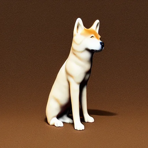 Image similar to studio photo of a ceramic figure, in the shape of a shiba inu. photorealistic, minimalist, ultra detailed.