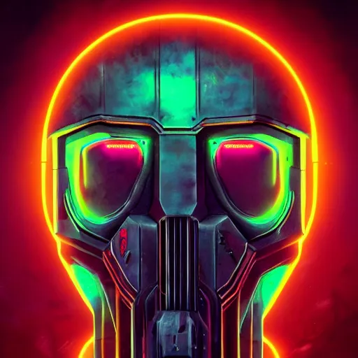 Prompt: Doom slayer, synthwave background, vivid color, high quality, digital painting, hyperrealism, neon, perfect symmetry