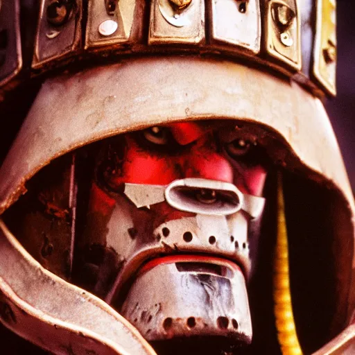 Image similar to Warhammer 40K Plague Marine portrait, photo, cinematic, cinestill 400t film