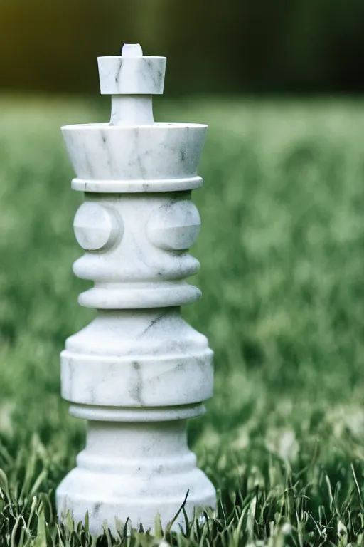 Prompt: white marble statue of a chess piece knight in a field, 3 5 mm, photography