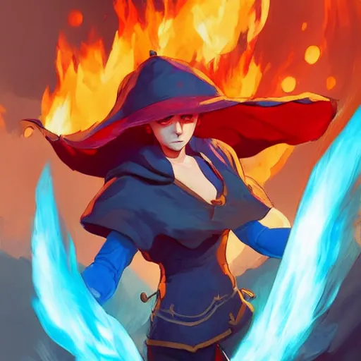 Prompt: the female blue mage casting a fire ball, fantasy art heartstone video game icon, 2 d game art gta cover, official fanart behance hd artstation by jesper ejsing, by rhads, makoto shinkai and lois van baarle, ilya kuvshinov, rossdraws