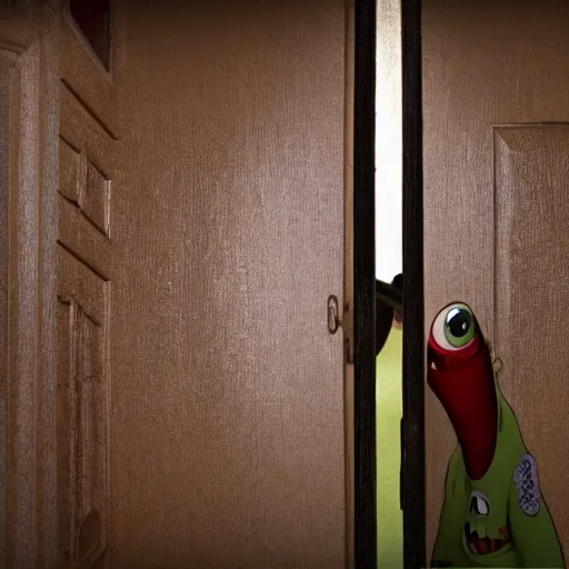 Image similar to still of mike wazowski on the broken door in the shining movie