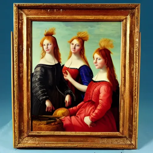 Image similar to oil painting of young ladies in the style of renaissance, dutch golden age