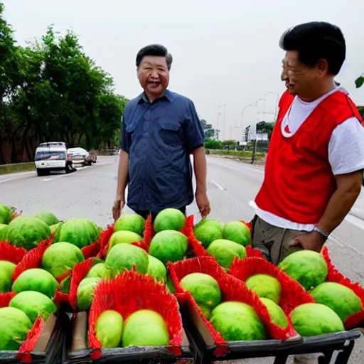 Image similar to xi jinping selling watermelons on the side of the road