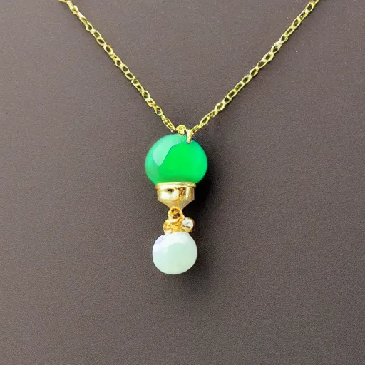 Image similar to simple embroidered clover necklace with jade stone, hyper realistic