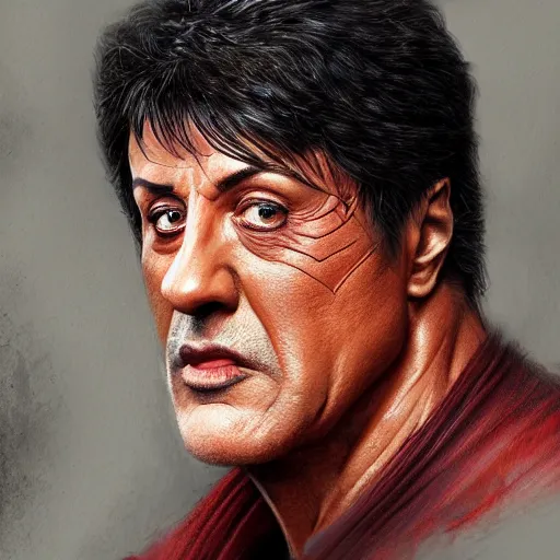 Image similar to close up cringy sylvester stallone as a dhampir, elegant, highly detailed, centered, digital painting, artstation, concept art, smooth, sharp focus, illustration, artgerm, tomasz alen kopera, peter mohrbacher, donato giancola, joseph christian leyendecker, wlop, frank frazetta