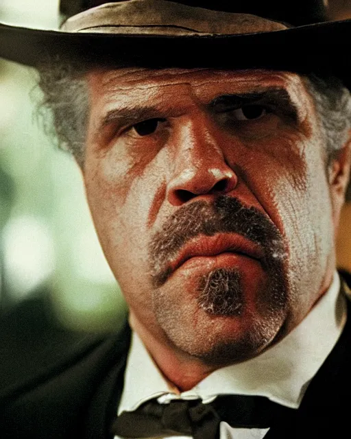 Image similar to film still close up shot of ron perlman as vito corleone from the movie the godfather. photographic, photography