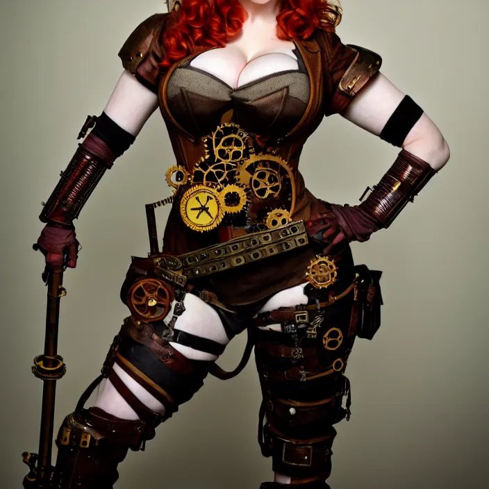 Image similar to full body photograph of christina hendricks as a steampunk warrior. Extremely detailed. 8k