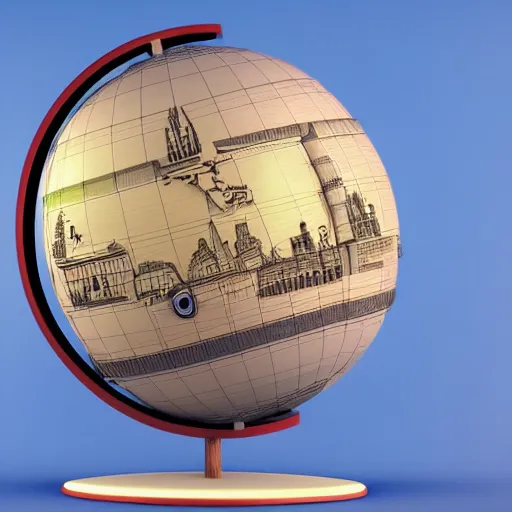 Image similar to llustration of the globe with famous tourist attractions on it in 3 d, 3 d render, smooth, illustration