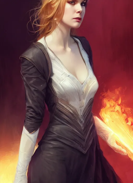 Prompt: Erin Moriarty as Lucifer morningstar, slight smile, highly detailed, digital painting, artstation, concept art, sharp focus, illustration, art by wlop and J. C. Leyendecker and Edmund Bliar Leighton and Charlie Bowater