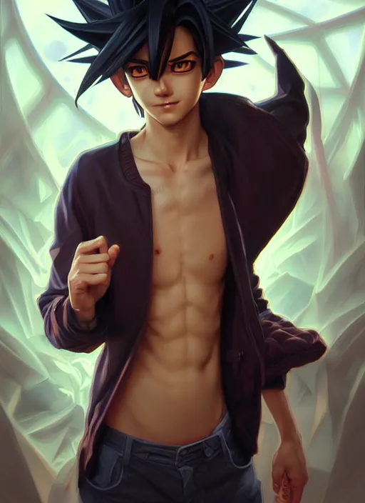 Prompt: ultra realistic illustration, handsome yugi mutou. intricate, highly detailed, digital painting, artstation, concept art, smooth, sharp focus, illustration, art by artgerm and greg rutkowski and alphonse mucha and wlop
