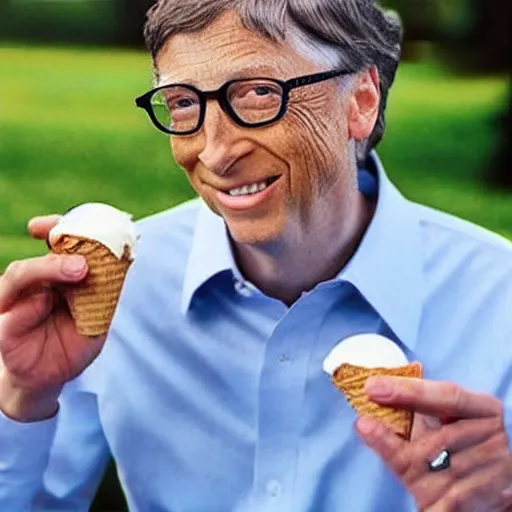 Image similar to bill gates eating ice cream, photorealistic