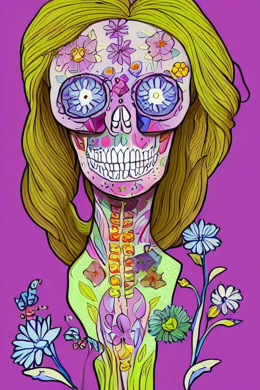 Image similar to portrait of a flower skeletor girl, art by milka oxana, sticker, colorful, illustration, highly detailed, simple, smooth and clean vector curves, no jagged lines, vector art, smooth