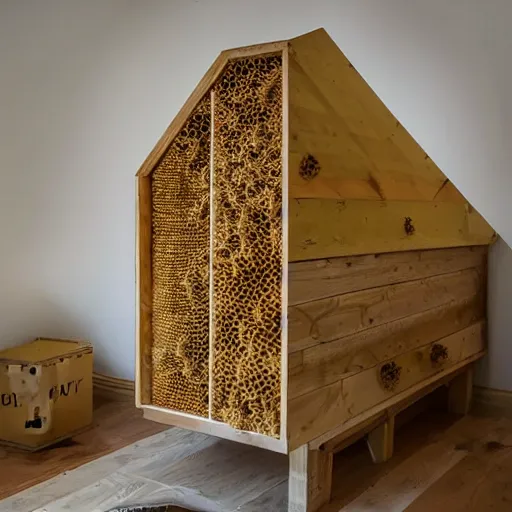 Image similar to bed inside a bee hive chamber