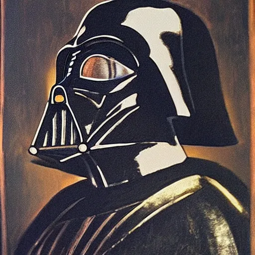 Prompt: painting of darth vader by leonardo da vinci