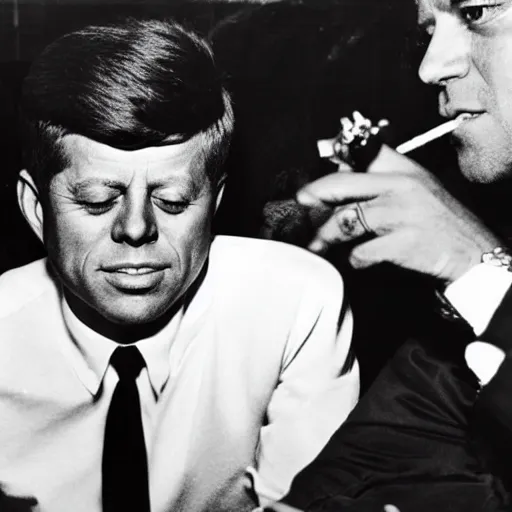 Prompt: jfk smoking a blunt with lil uzi vert,