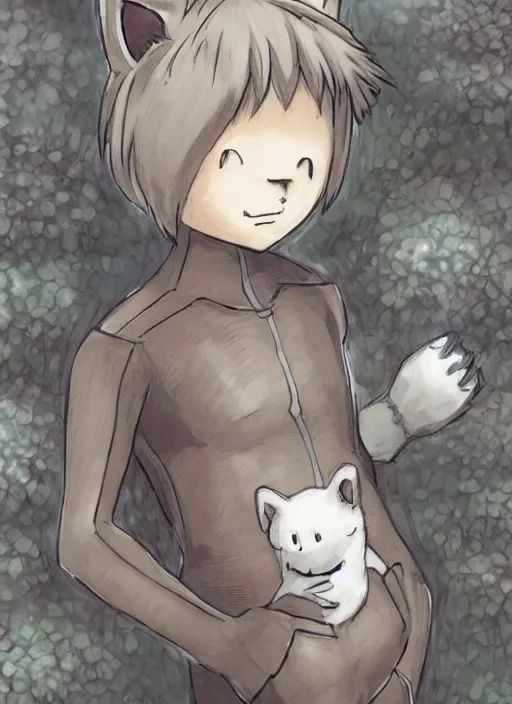 Prompt: beautiful little cat wearing an cyborg bear suit, artwork in kentaro miura and made in abyss and rosdraws and codename : kids next door, smooth, beautiful lightness, anatomically correct, trending on pixiv, forest