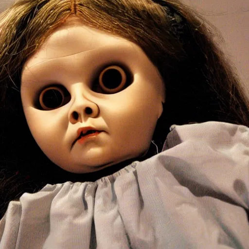 Prompt: creepy doll looking at us