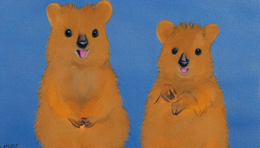 Prompt: A happy quokka painted in the style of Ken Done,