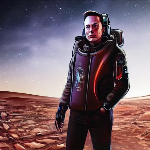 Prompt: elon musk in cyberpunk style on mars digital art very detailed 4 k detailed super realistic