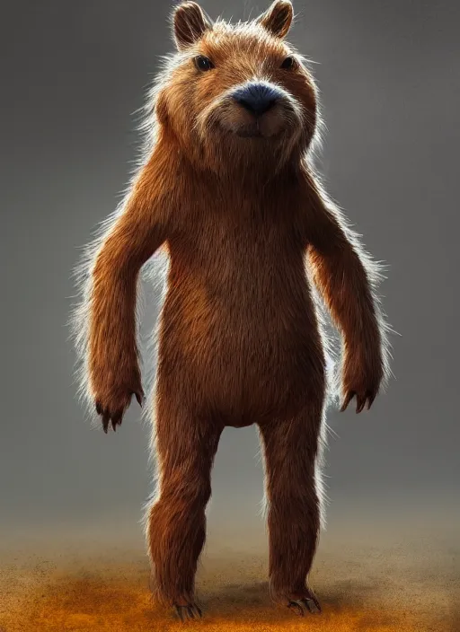 Image similar to detailed full body concept art illustration oil painting of an anthropomorphic capybara football player in full intricate uniform, biomutant, ultra detailed, digital art, octane render