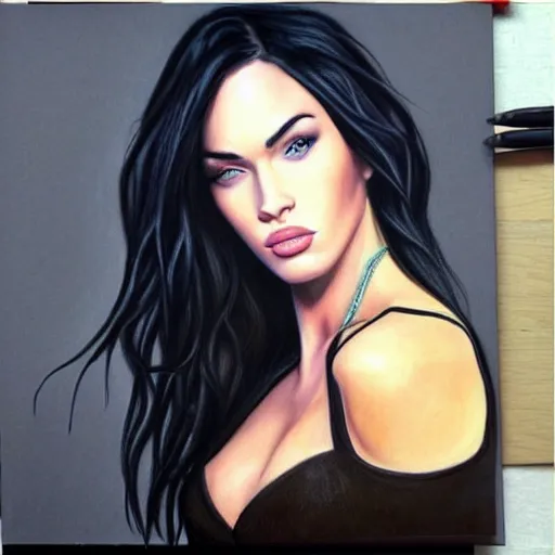 Image similar to “Megan Fox pastel paintings, ultra detailed portrait, 4k resolution”