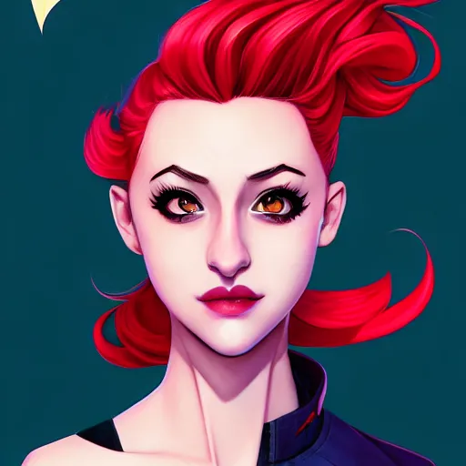 Image similar to a portrait of Lili Reinhart Batgirl comics, red hair, art by lois van baarle and loish and ross tran and rossdraws and sam yang and samdoesarts and artgerm, digital art, highly detailed, intricate, sharp focus, Trending on Artstation HQ, deviantart, unreal engine 5, 4K UHD image