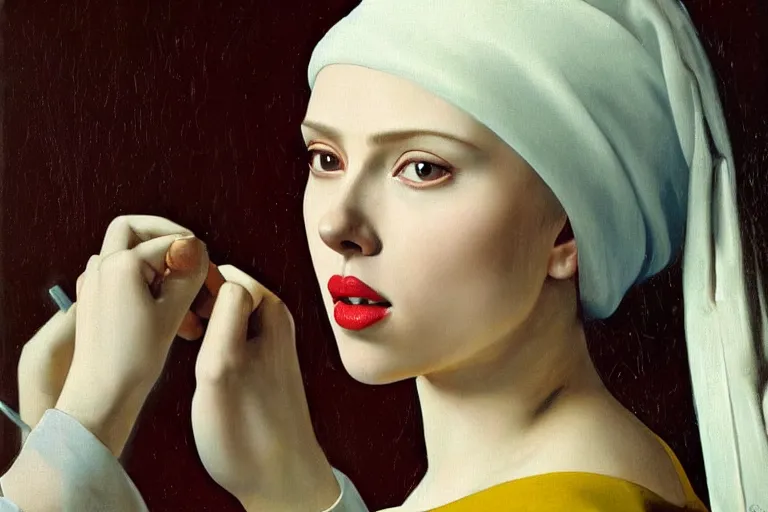 Image similar to scarlett johansson painted by vermeer