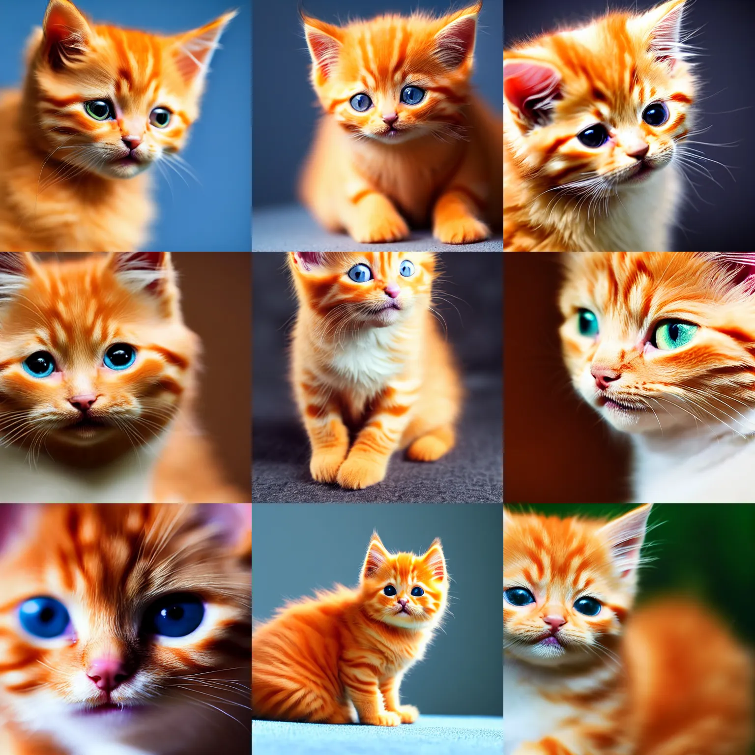 Prompt: a very very cute fluffy orange tabby kitten, macro photo, very high quality, highly detailed, masterpiece