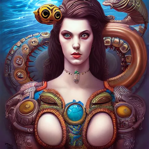 Image similar to underwater naga steampunk portrait, Pixar style, by Tristan Eaton Stanley Artgerm and Tom Bagshaw.