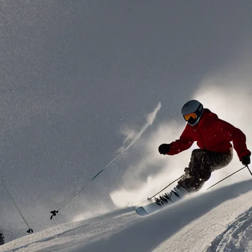 Prompt: photo of a guy skiing, the ground is all ice - cream