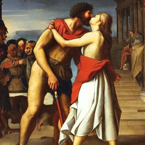 Prompt: David kissing Goliath
