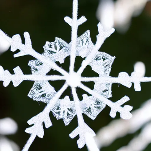 Prompt: silk snowflake with a pretty face in the middle