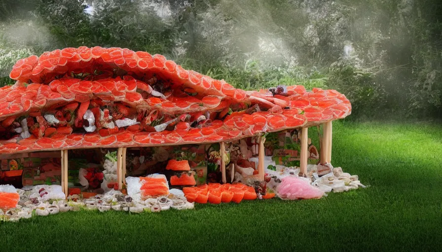 Image similar to a Barndominiums house made of sushi, 4k photography award winning,