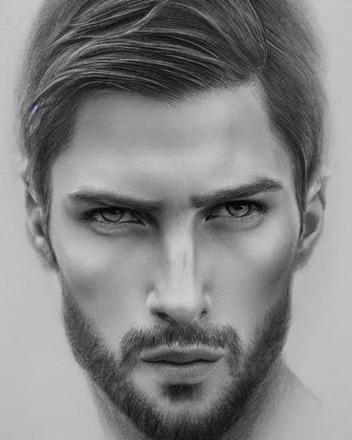 Prompt: pencil drawing of beautiful russian man, hyper realistic face, in the style of greg rutkowski, fantasy, amazing detail, epic, elegant, smooth, sharp focus, from the front