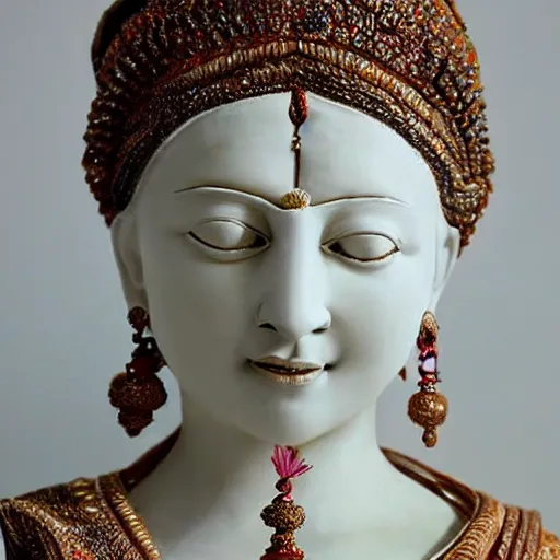 Image similar to sculpture of an indian woman, white, intricate, elegant, highly detailed, sculpture art by michelangelo