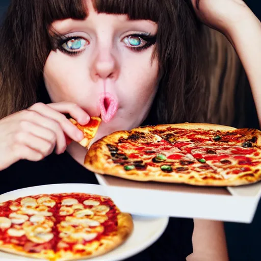 Image similar to emo girl eating pizza and cheerios for lunch