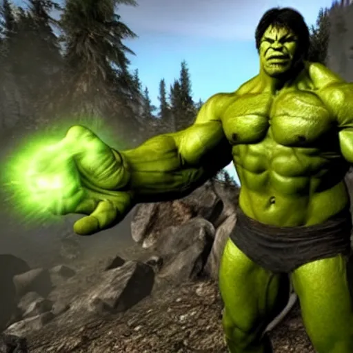 Prompt: the incredible hulk in skyrim