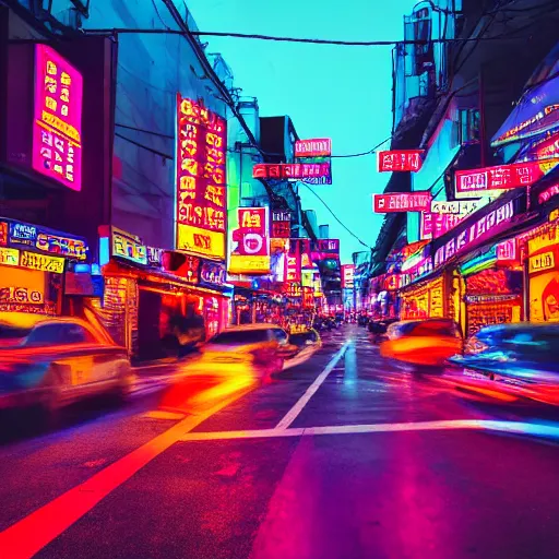 Image similar to neon streets of seoul, 4 k, award winning photo