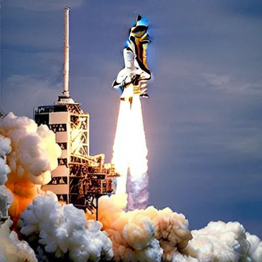 Image similar to “space shuttle launch, award winning, historical photograph”