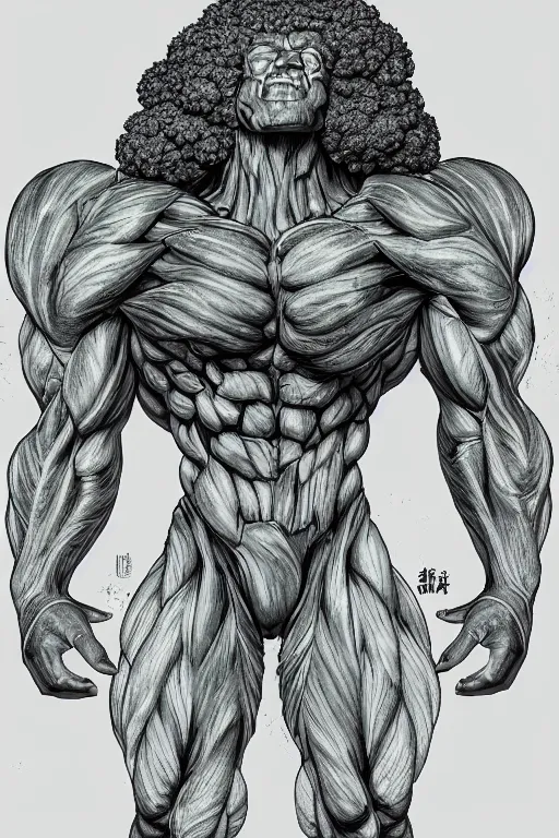 Image similar to ripped broccoli man, full body, human figure, highly detailed, digital art, sharp focus, trending on art station, anime art style