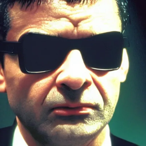 Image similar to film still of Rowan Atkinson in the Matrix