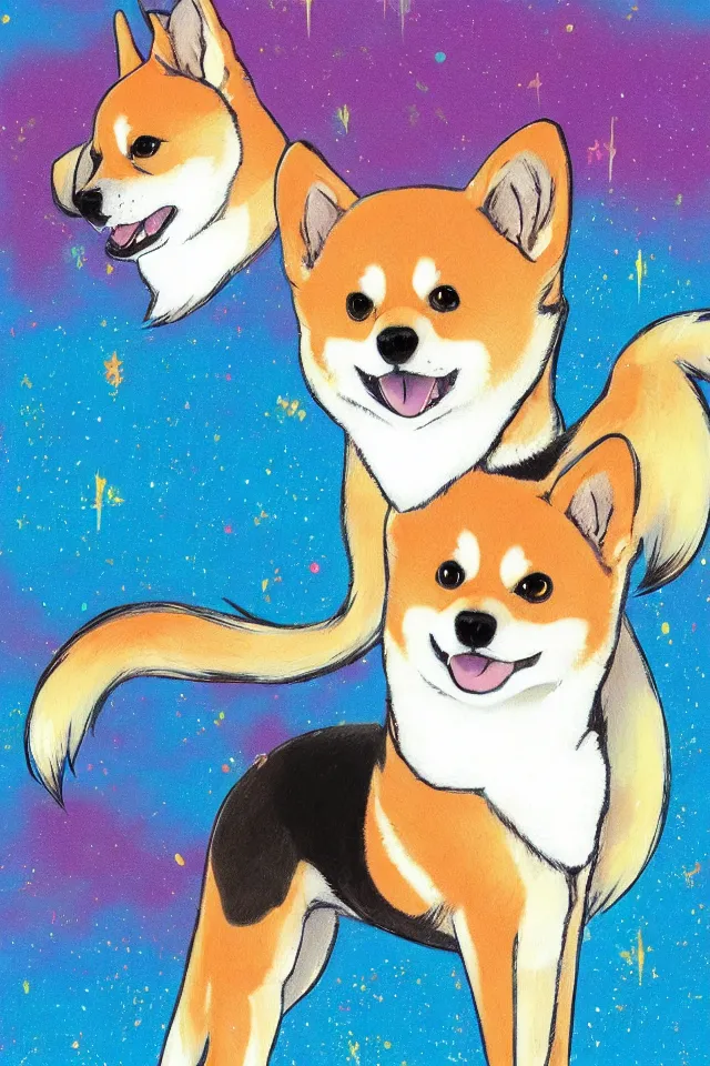 Image similar to a portrait of a shiba inu, in the art style of 8 0 s anime, japanese city pop color palette, highly detailed, naoko takeuchi, hajime yatate