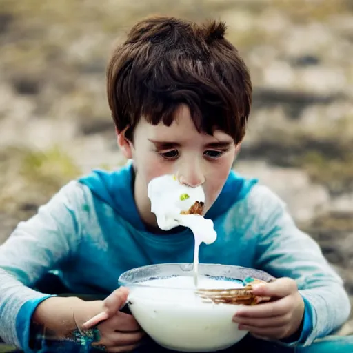 Prompt: boy eating greek yoghurt photo, national geographic, award winning photo, hyper detailed, 4 k