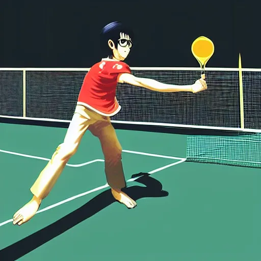 Image similar to illustration of monkeys playing badminton by ilya kuvshinov katsuhiro otomo