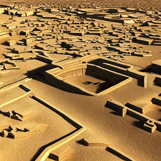 Image similar to Bronze Age Greek walled city state in the middle vast desert; trending artstation