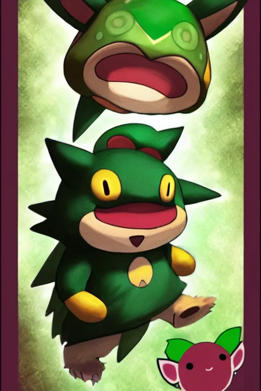 Image similar to teemo, a pokemon card of teemo, pokemon card scan