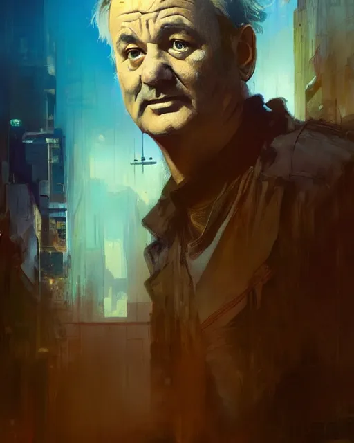 Image similar to bill murray, hyperrealistic portrait, bladerunner street, art of elysium by jeremy mann and alphonse mucha, fantasy art, photo realistic, dynamic lighting, artstation, poster, volumetric lighting, very detailed face, 4 k, award winning